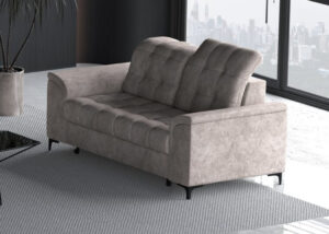 Naujas minkštų baldų komplektas “Napo” 3F+2PD 3-vietė sofa su miegojimo funkcija, 2-vietė sofa su dėže patalynei. Rusvos spalvos iš švelnaus audinio Bangkok Trufli.