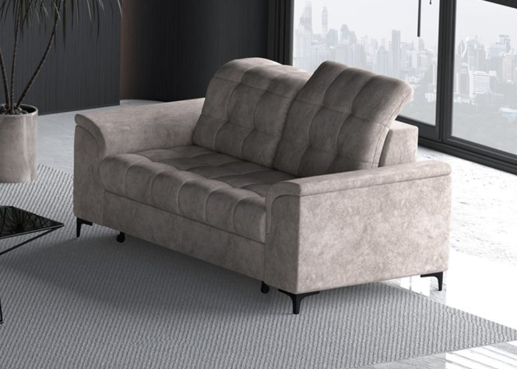 Naujas minkštų baldų komplektas “Napo” 3F+2PD 3-vietė sofa su miegojimo funkcija, 2-vietė sofa su dėže patalynei. Rusvos spalvos iš švelnaus audinio Bangkok Trufli.