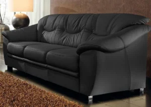 Sofa lova Savona iš natūralios odos, juodos spalvos.