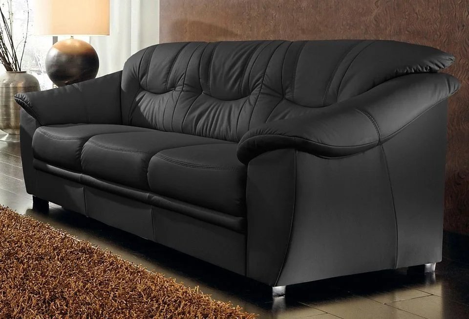 Sofa lova Savona iš natūralios odos, juodos spalvos.